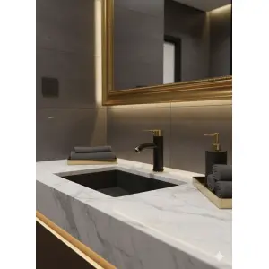 ⁦ברז לכיור מקלחת חמים קרים שחור מט זהב מק"ט 099⁩ – תמונה ⁦2⁩