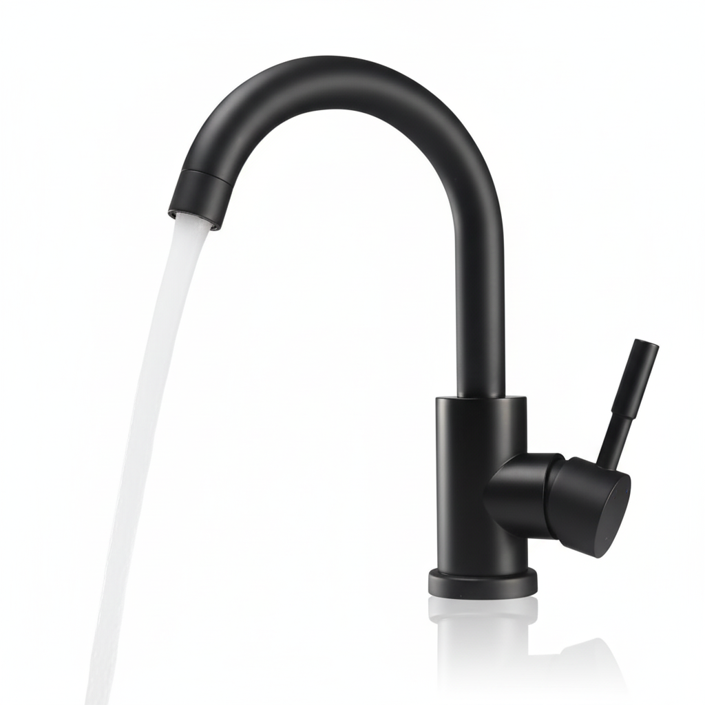 ברז לכיור מקלחת מעוצב פיה קשת שחור מט 10 שנים אחריות  מק"ט 211/1