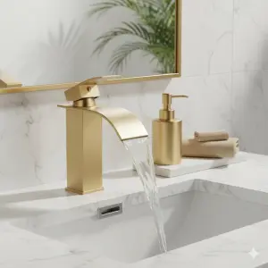 ⁦ברז מפל לכיור מקלחת דגם "ביוטי" | חם קר | זהב מוברש | מק"ט 254⁩ – תמונה ⁦2⁩