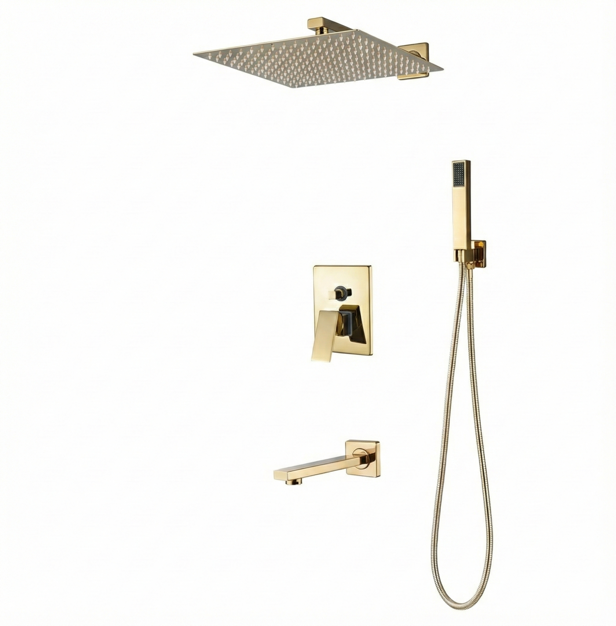 אינטרפוץ 5 דרך זהב מוברש יוקרתי (כולל מנגנון פנימי)- כולל מוט לראש דוש. ראש דוש 30/30 + מקלחת יד פית דלי מק"ט 220