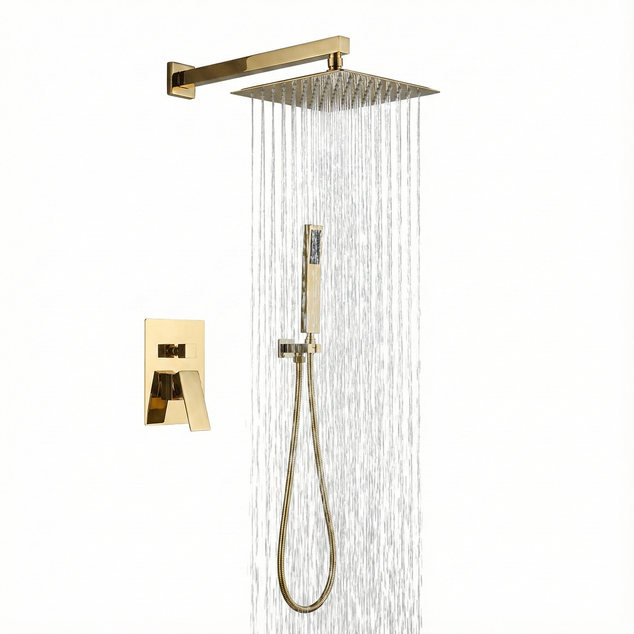 אינטרפוץ 4 דרך יוקרתי (כולל מנגנון פנימי)+ מוט לראש גשם + ראש גשם ענק 30/30 + נקודת מים מזלף יד וצינורית | זהב מוברש | מק"ט 343