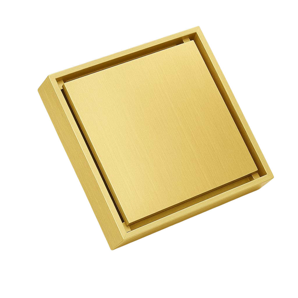 תעלה נסתרת לניקוז / ביקורת דגם "סקוואר" | 10/10 | פטנט חוסם ריחות וחרקים | זהב מוברש | מק"ט 104BG