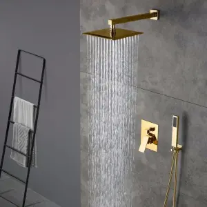 ⁦אינטרפוץ 4 דרך יוקרתי (כולל מנגנון פנימי)+ מוט לראש גשם + ראש גשם ענק 30/30 + נקודת מים מזלף יד וצינורית | זהב מוברש | מק"ט 343⁩ – תמונה ⁦2⁩