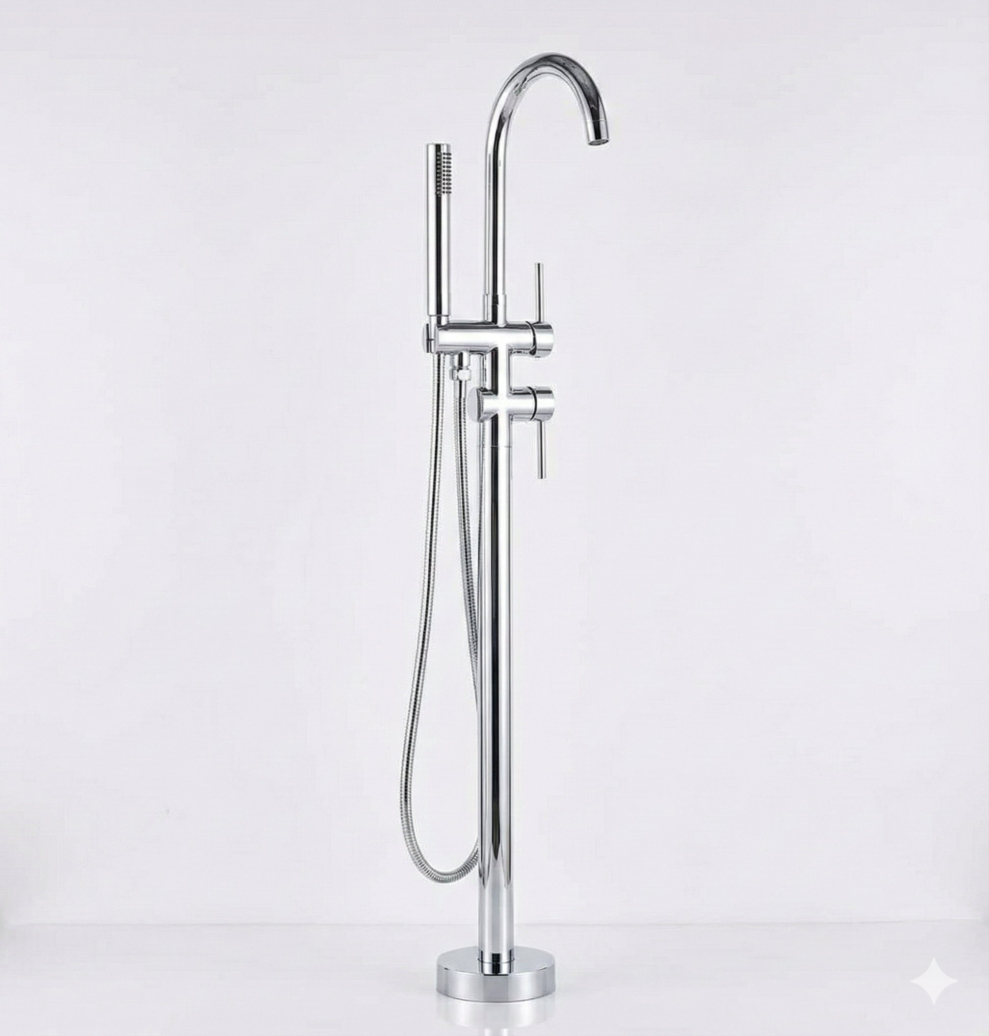 ברז אופנתי פרי סטנדינג יוקרתי לאמבטיה מונחת מילוי + מזלף יד ניקל מק"ט 387