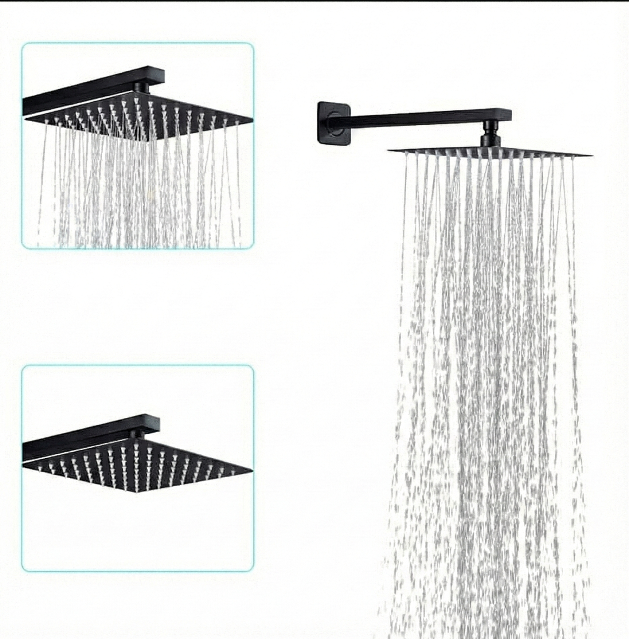 זרוע לראש גשם פרופיל מרובע + ראש גשם 30/30 | שחור מט | מק"ט 386