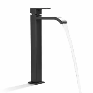 ברז לכיור מונח פיית מפל | מים קרים בלבד | שחור מט | מק"ט 429