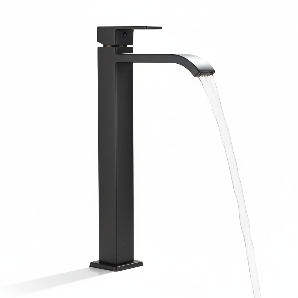 ברז לכיור מונח פיית מפל | מים קרים בלבד | שחור מט | מק"ט 429