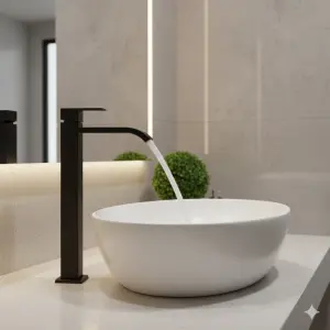 ⁦ברז לכיור מונח פיית מפל | מים קרים בלבד | שחור מט | מק"ט 429⁩ – תמונה ⁦2⁩