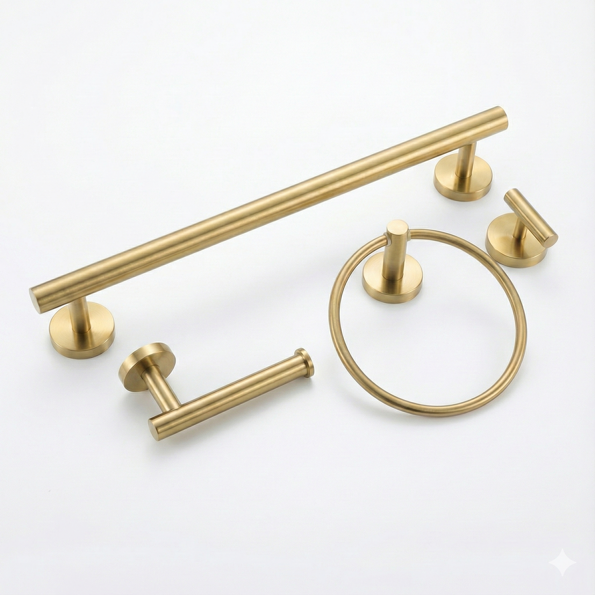 סט 4 חלקים למקלחת | 3 קולבים + מחזיק נייר (מוט מגבת רחצה 40 ס"מ) | זהב מוברש | מק"ט 610