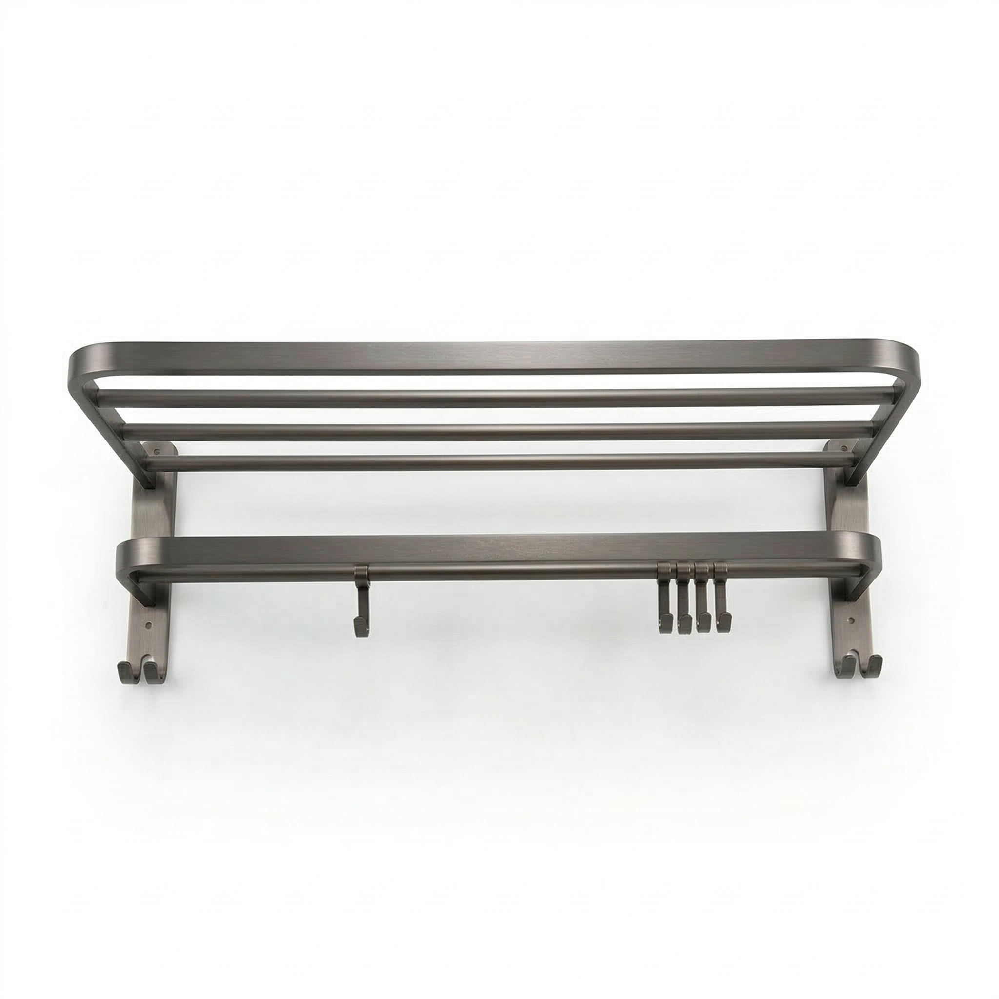 מתקן משולב מתקפל למגבות | מדף + קולבים | 59 ס"מ אורך - 22 ס"מ עומק | אפור גרפיט | מק"ט 201GR