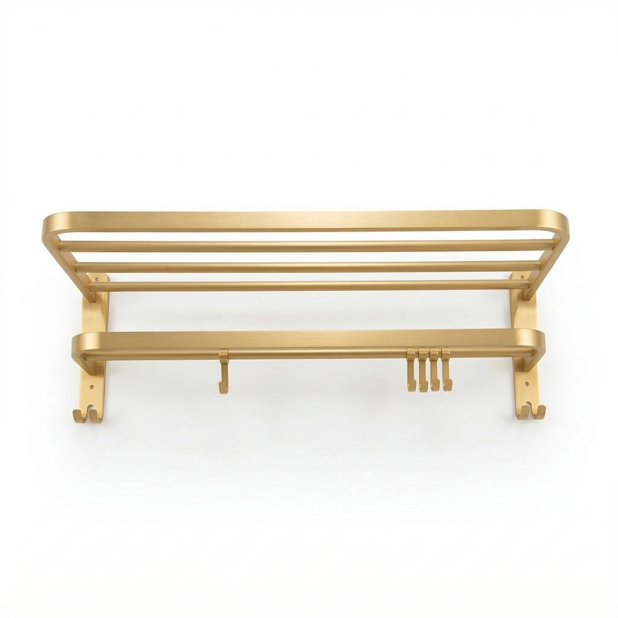 מתקן משולב למגבות | מדף + קולבים באורך 60 ס"מ | ניתן גם להדבקה | זהב מוברש | מק"ט 201BG