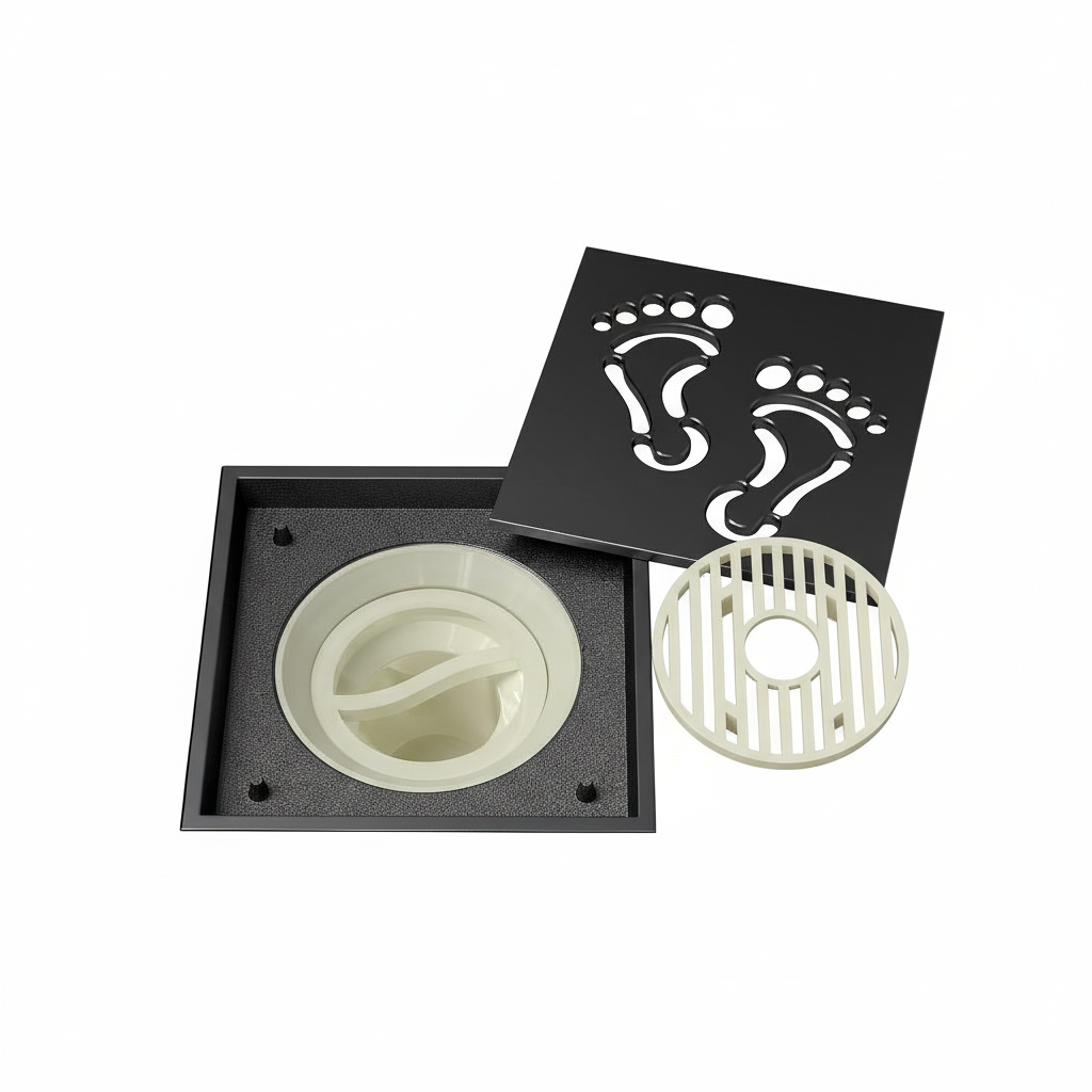 ניקוז מרובע "כפות רגליים" | 10/10 | פטנט חוסם ריחות וחרקים | שחור מט | מק"ט 105BL