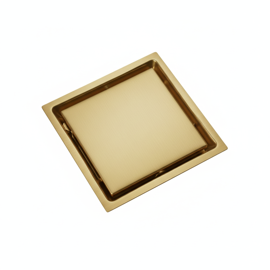 תעלה נסתרת לניקוז / ביקורת דגם "סקוואר" | 11/11 | פטנט חוסם ריחות וחרקים | זהב מוברש | מק"ט 107BG