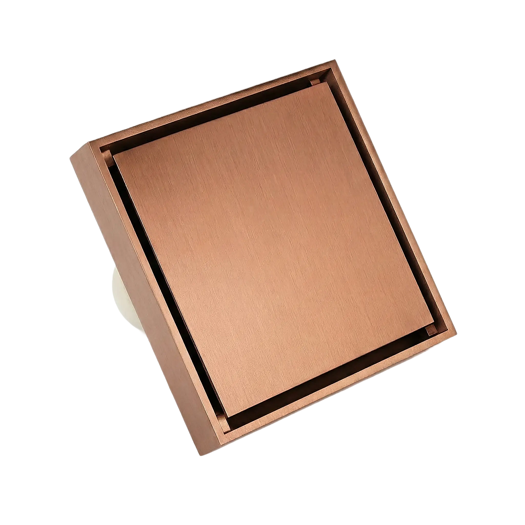 תעלה נסתרת לניקוז / ביקורת דגם "סקוואר" | 10/10 | פטנט חוסם ריחות וחרקים | רוז גולד מוברש | מק"ט 104RZ