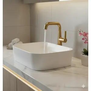 ⁦ברז בינוני לכיור מקלחת דגם "ברונו" | זהב מוברש | מק"ט 930/2⁩ – תמונה ⁦2⁩