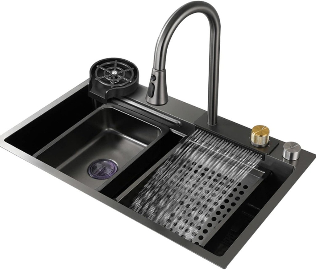 כיור נירוסטה מאובזר | דגם "אליסיה" | צבע שחור טיטניום | מק"ט 960