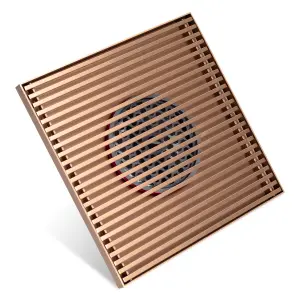 ⁦ניקוז מרובע "פסים" | 12/12 | פטנט חוסם ריחות וחרקים | רוז גולד מוברש | מק"ט 109RZ⁩ – תמונה ⁦3⁩