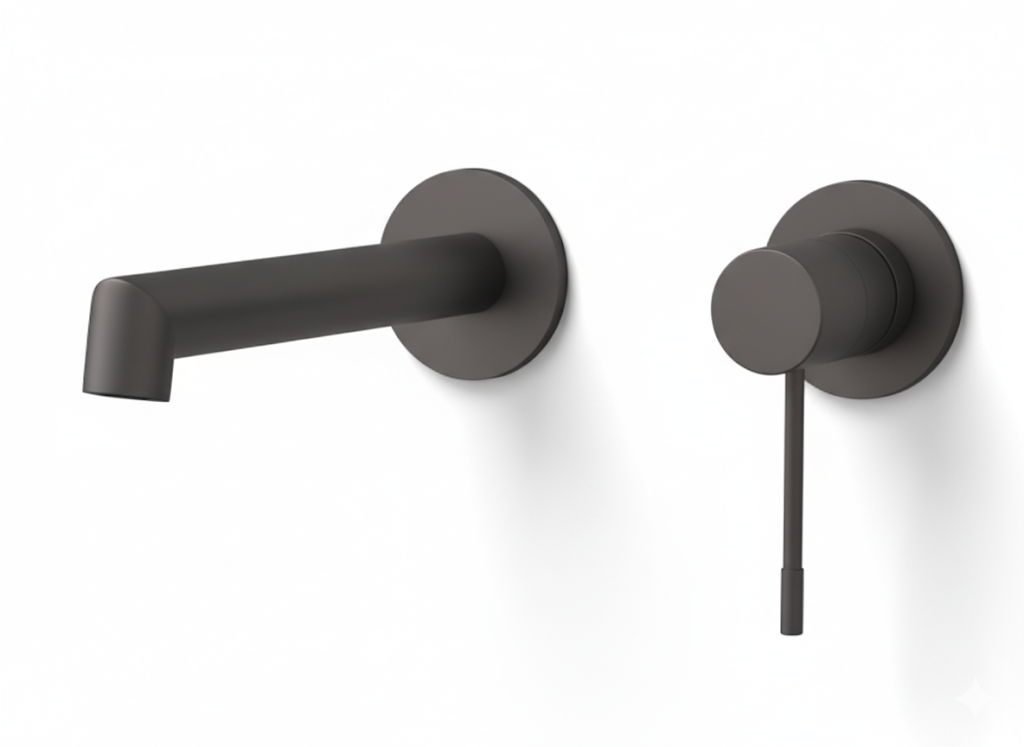 ברז אינטרפוץ לכיור מקלחת מהקיר פיה 15 ס"מ "חמת הפצה" | אפור גרפיט | מק"ט 979/6