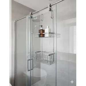 ⁦מתלה אלומיניום כפול למקלחון | פטנט תלייה | כרום | מק"ט 934⁩ – תמונה ⁦2⁩