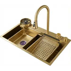 כיור נירוסטה מאובזר | דגם "אליסיה" | צבע זהב מוברש | מק"ט 960/2