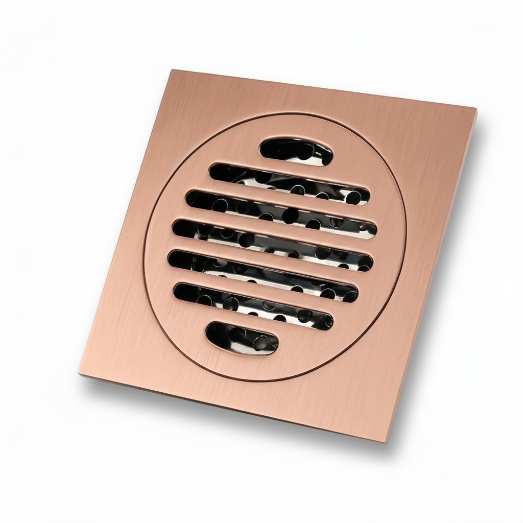 ניקוז מרובע דגם "סימפל" | 10/10 | פטנט חוסם ריחות וחרקים | רוז גולד מוברש | מק"ט 102RZ