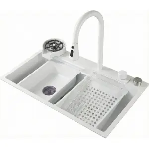 כיור נירוסטה מאובזר | דגם "אליסיה" | לבן מט | מק"ט 960/1