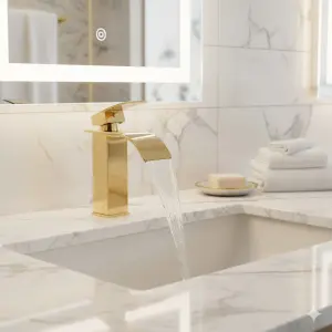 ⁦ברז מפל לכיור מקלחת דגם "ביוטי" | חם קר | זהב מבריק | מק"ט 254/1⁩ – תמונה ⁦2⁩