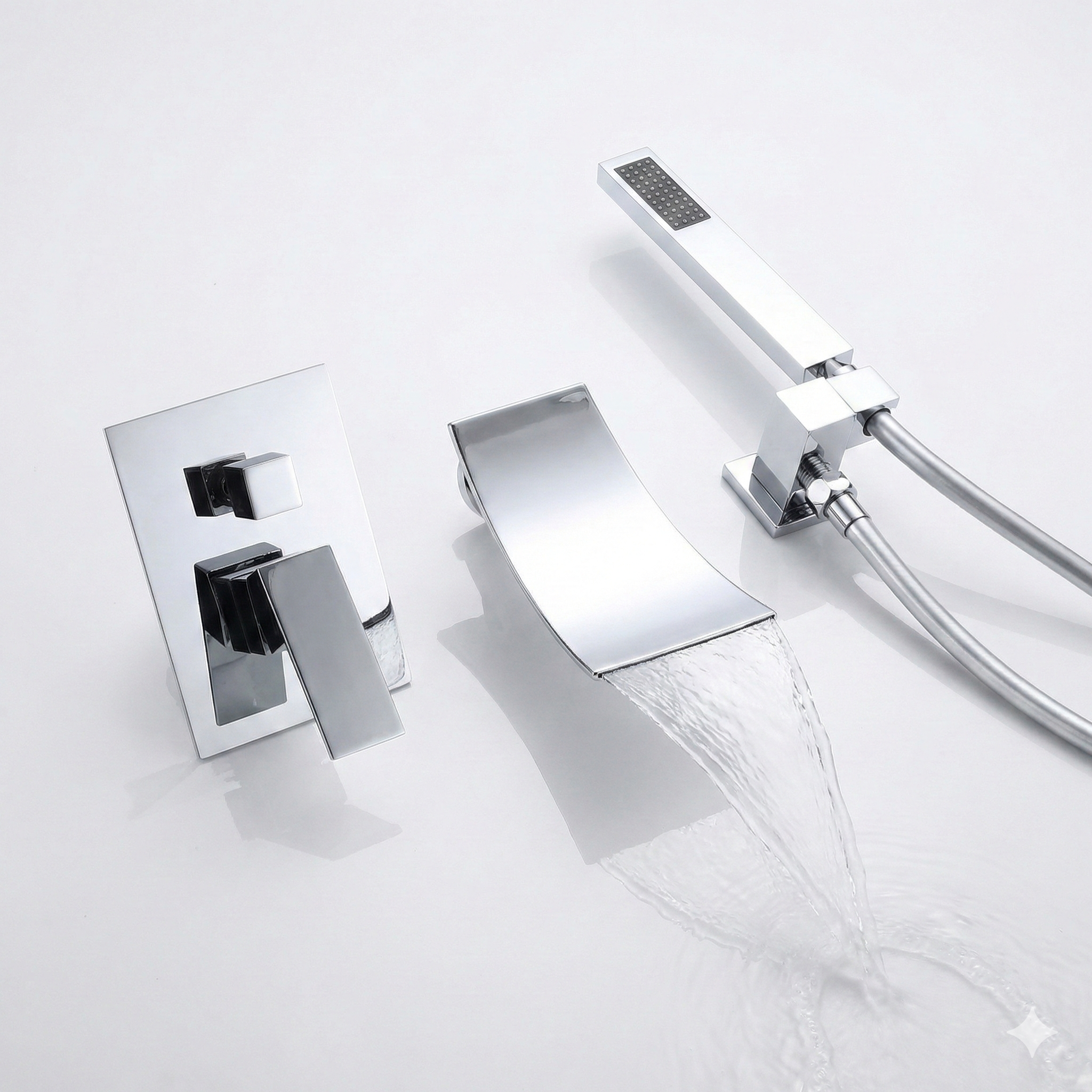 אינטרפוץ 4 דרך | פיית מפל + מזלף יד | כרום | מק"ט 154