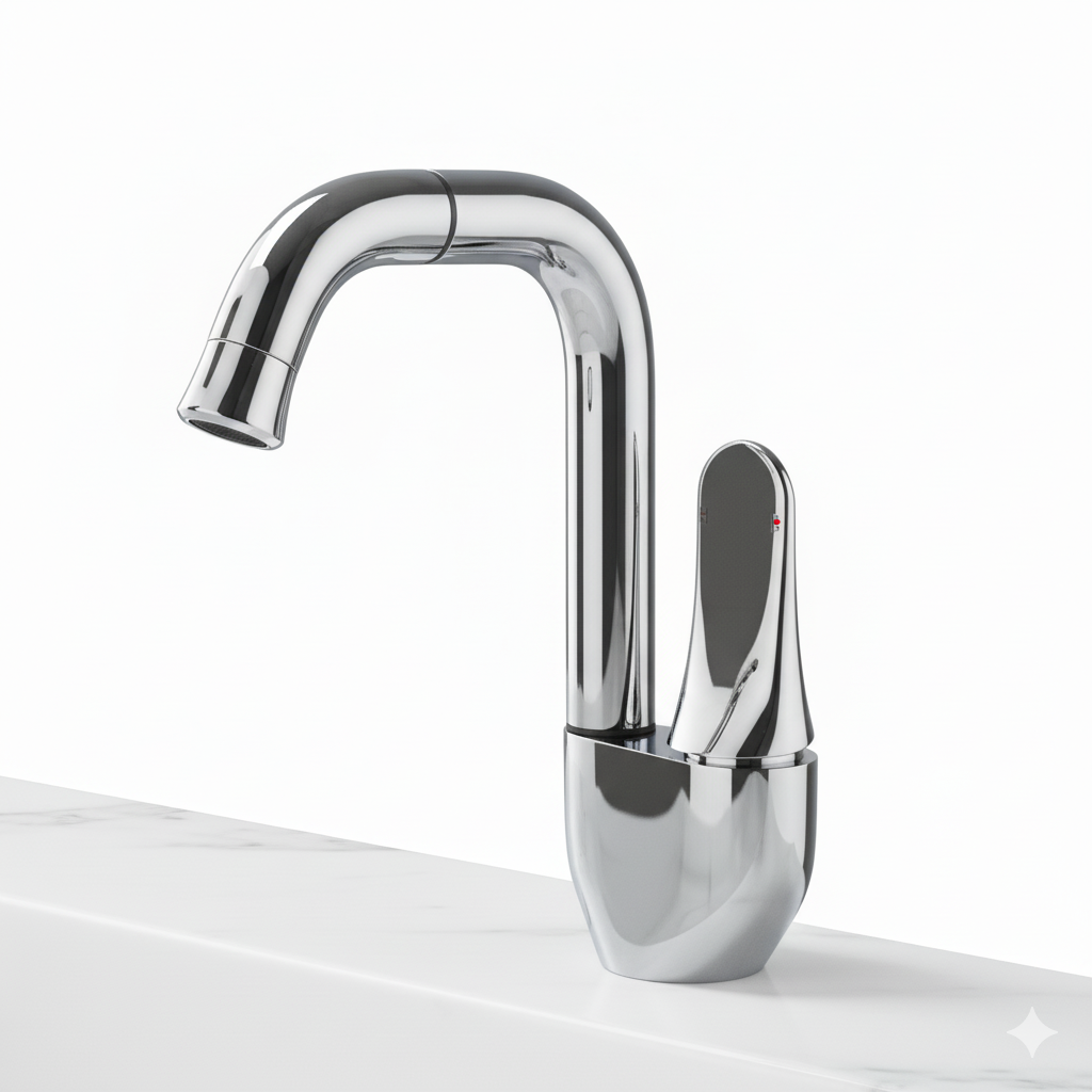 ברז לכיור מקלחת עם פייה מתכווננת | דגם "שאגי" | כרום | מק"ט 448