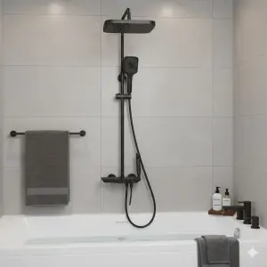 ⁦חדש* ברז סוללה לאמבטיה "פסנתר" + מוט פינוק | אפור גרפיט | מק"ט 055/6⁩ – תמונה ⁦2⁩