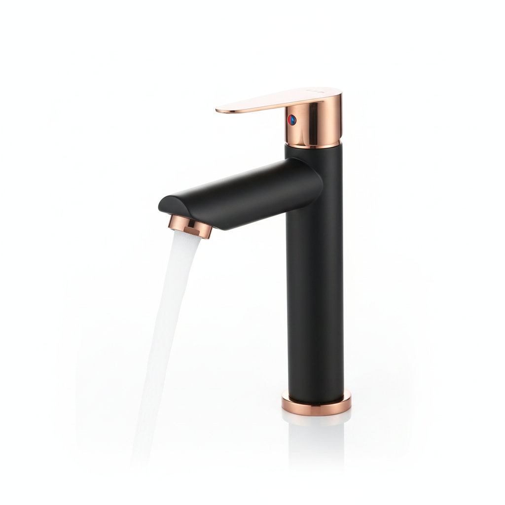 ברז קרים בלבד לכיור מקלחת | שחור מט משולב רוז גולד מוברש | מק"ט 230/1