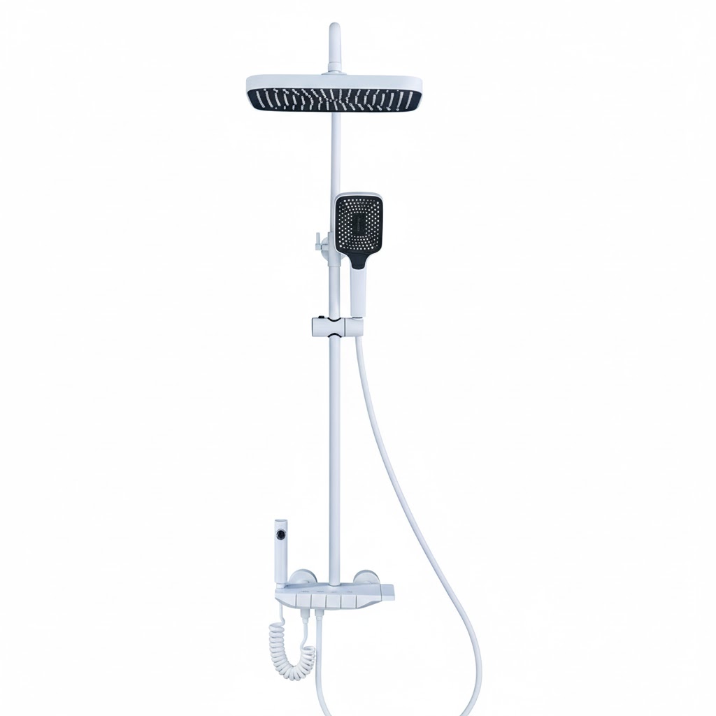 חדש* ברז סוללה לאמבטיה "פסנתר" + מוט פינוק | לבן מט | מק"ט 055/5