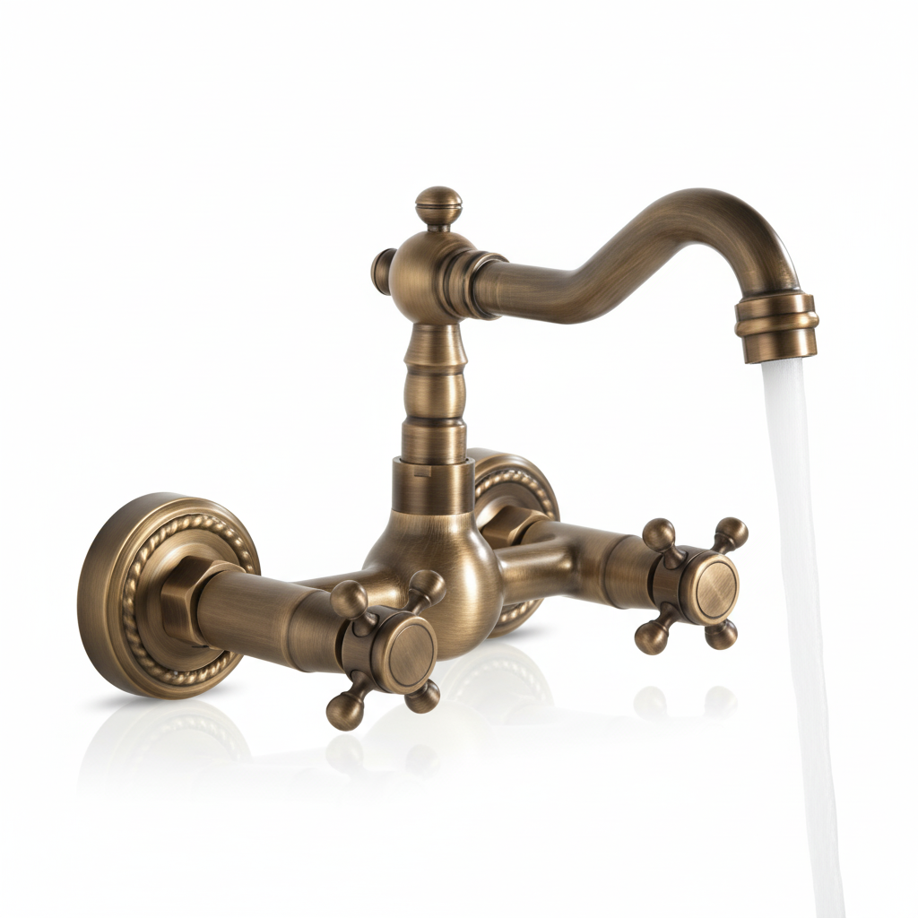 ברז סוללה מהקיר למטבח / כיור מקלחת | דגם "יאניס" | זהב מוברש ענתיק | מק"ט 139