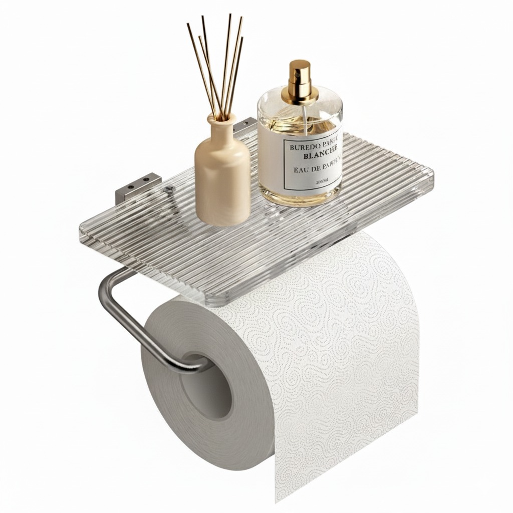 מתקן לנייר טואלט + מדף זכוכית | הדבקה/קדיחה | ניקל מוברש | מק"ט 218BN