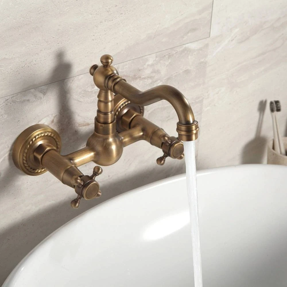 ⁦ברז סוללה מהקיר למטבח / כיור מקלחת | דגם "יאניס" | זהב מוברש ענתיק | מק"ט 139⁩ – תמונה ⁦5⁩