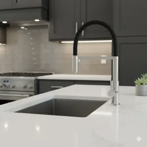 ⁦ברז מטבח דגם "נירוונה" | ניקל מוברש משולב שחור מט | מק"ט 044/3⁩ – תמונה ⁦2⁩