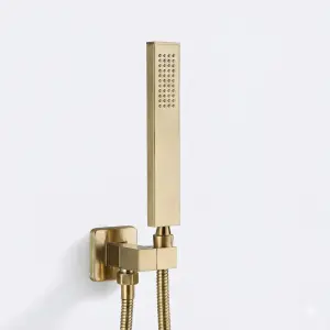 נקודת מים + צינור גמיש + מזלף יד מרובע מעוצב | זהב מוברש | מק"ט 806/2