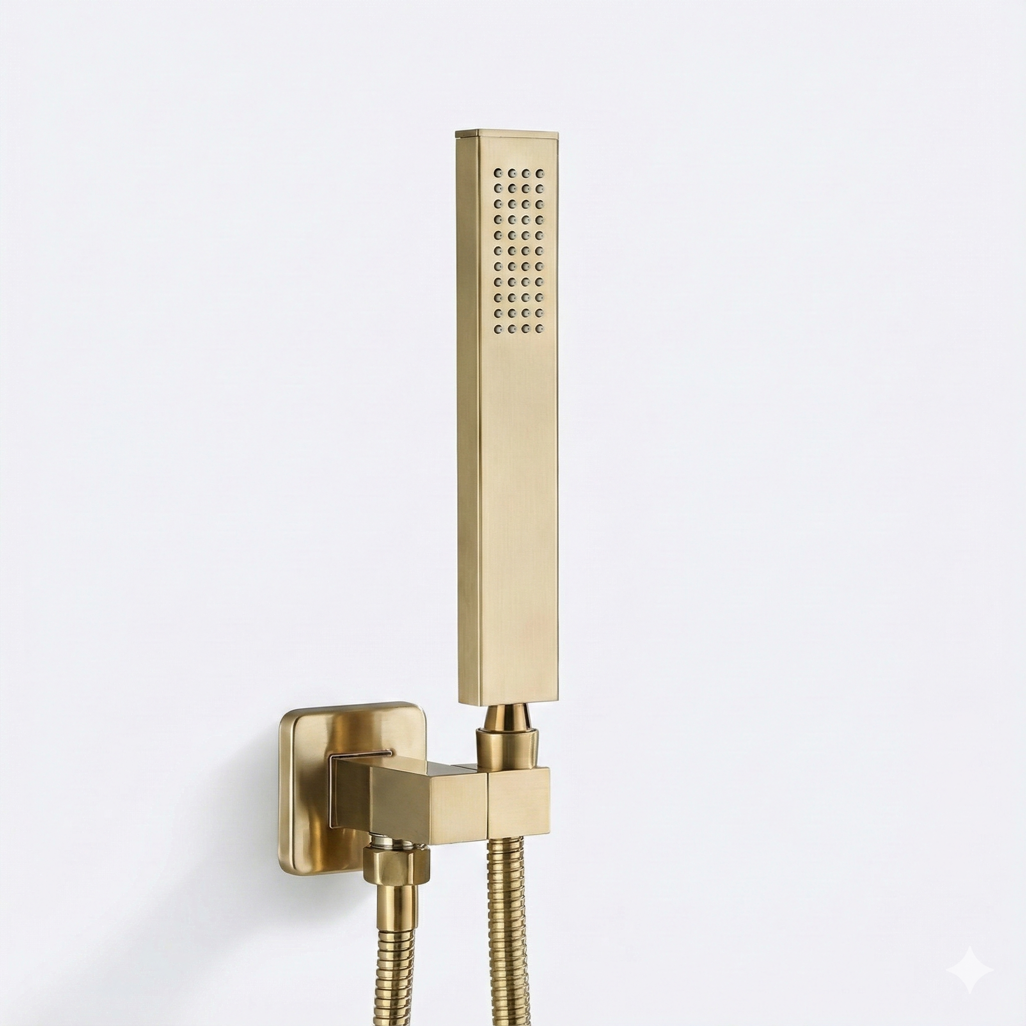 נקודת מים + צינור גמיש + מזלף יד מרובע מעוצב | זהב מוברש | מק"ט 806/2