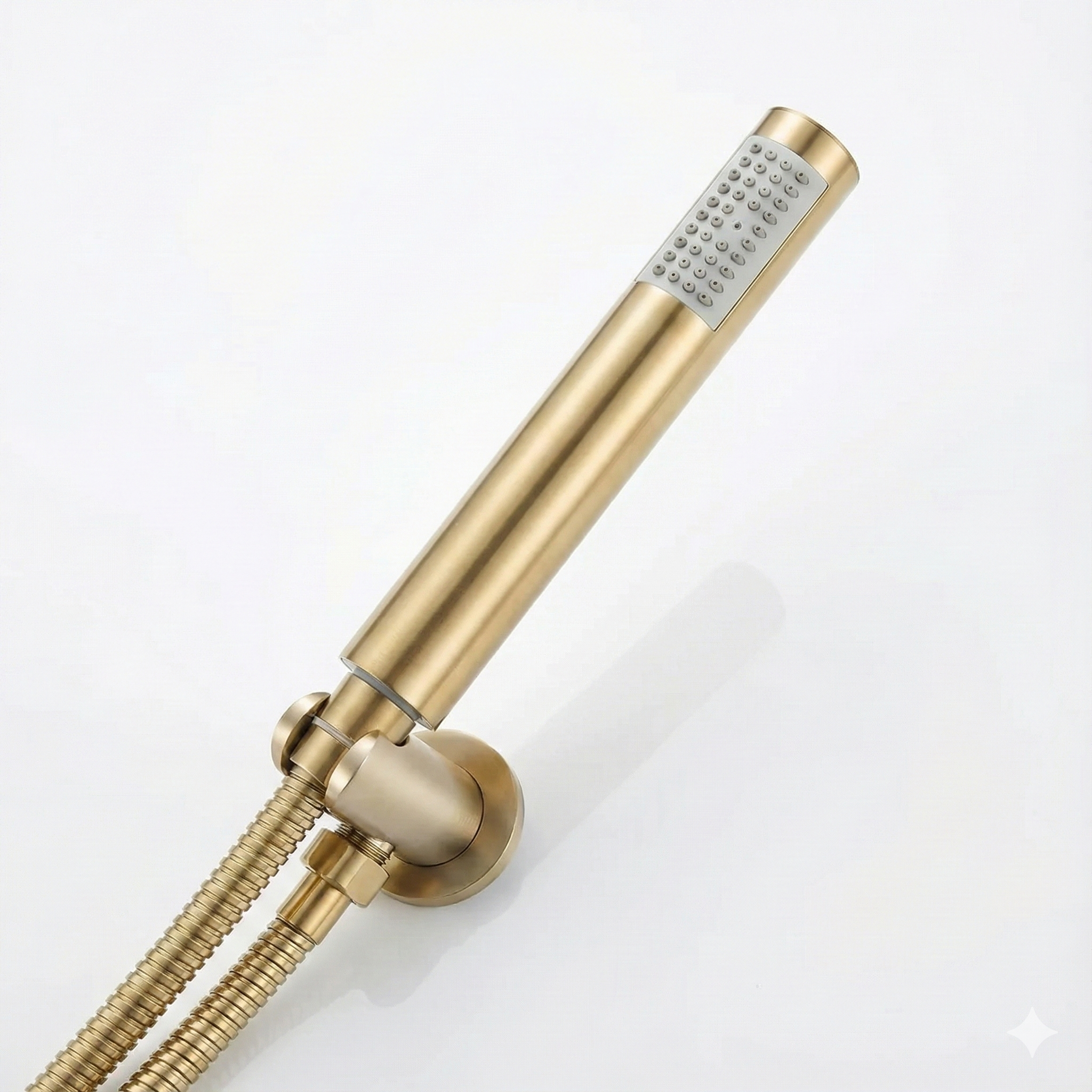 נקודת מים + צינור גמיש + מזלף יד מעוגל מעוצב | זהב מוברש | מק"ט 806/2/0