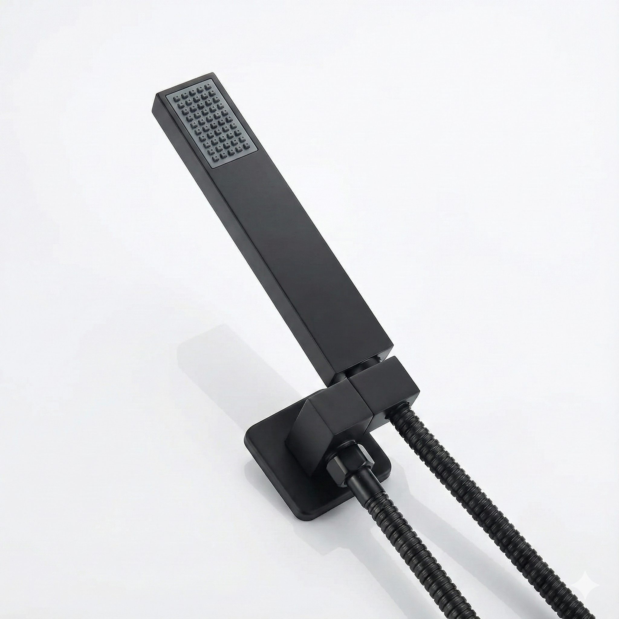 נקודת מים + צינור גמיש + מזלף יד מרובע מעוצב | שחור מט | מק"ט 806/1