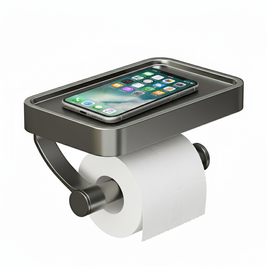 מתקן לנייר טואלט + מדף נוי אופנתי איכותי | אפור גרפיט | מק"ט 346/6