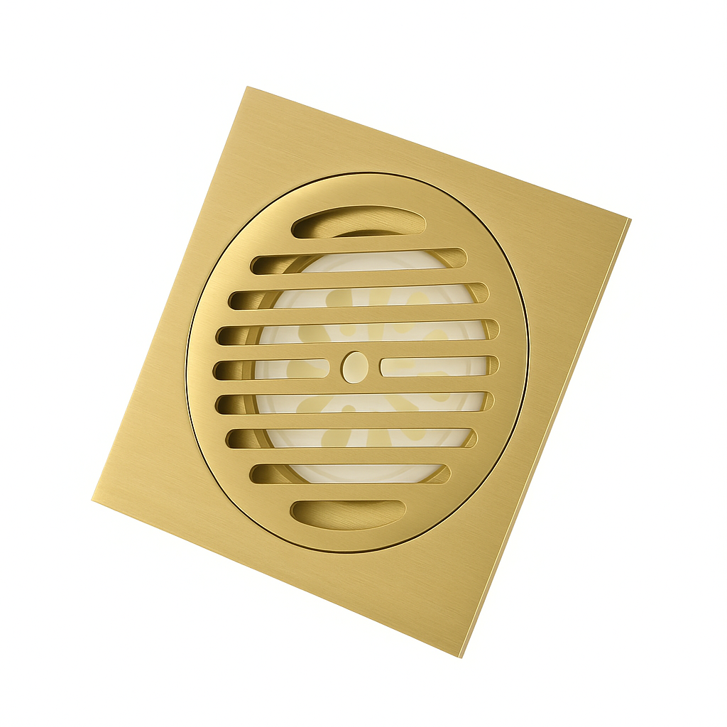 ניקוז מרובע דגם "סימפל" | 15/15 | פטנט חוסם ריחות וחרקים | זהב מוברש | מק"ט 126BG