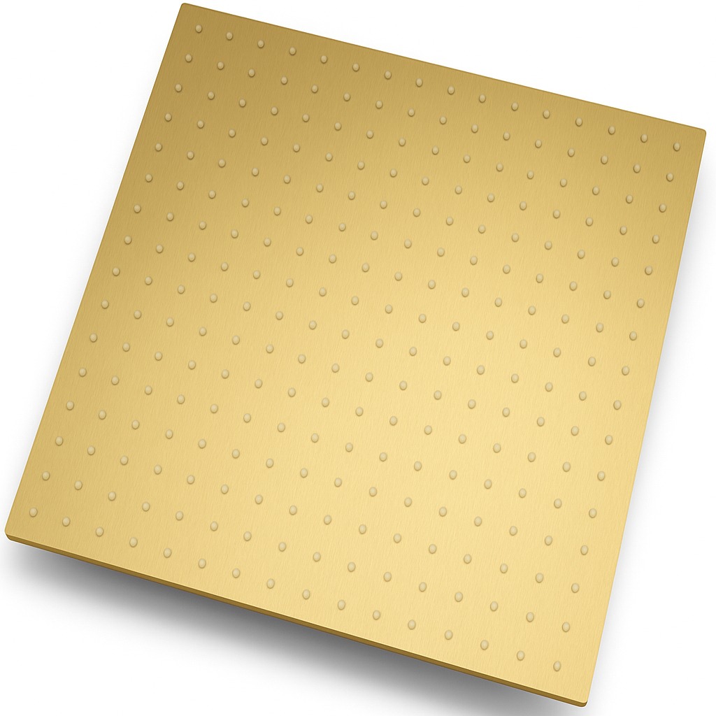 ראש גשם מרובע 50/50 *ענק* | נירוסטה | פיטמות סיליקון למניעת אבנית + ווי אחיזה לתליה מהתקרה | זהב מוברש | מק"ט 500BG