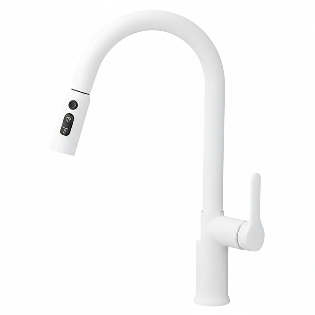 ברז מטבח נשלף דגם "קמרון" עם צג טמפרטורה מובנה | לבן | מק"ט 101/5