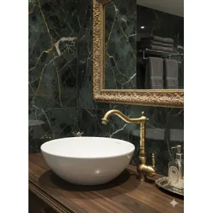 ⁦ברז ענתיק מעוטר לכיור מונח דגם "פדרו" | זהב מוברש | מק"ט 661⁩ – תמונה ⁦2⁩