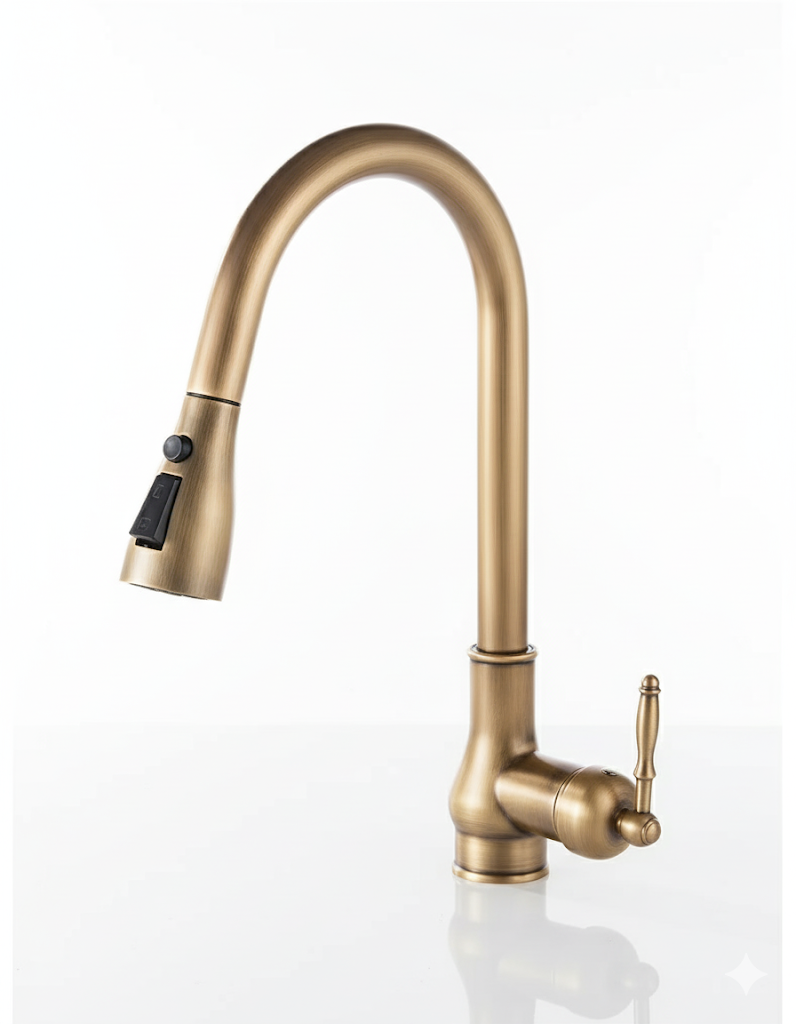 ברז מטבח נשלף ענתיק | דגם "Clara A" | זהב מוברש ענתיק | מק"ט 516