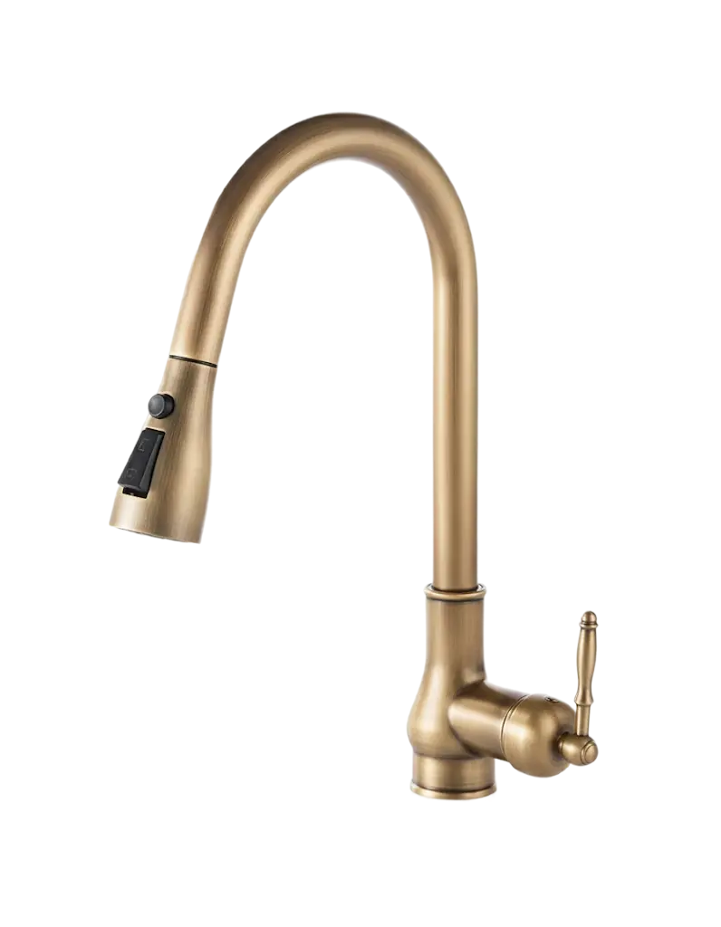 ברז מטבח נשלף ענתיק | דגם "Clara A" | זהב מוברש ענתיק | מק"ט 516