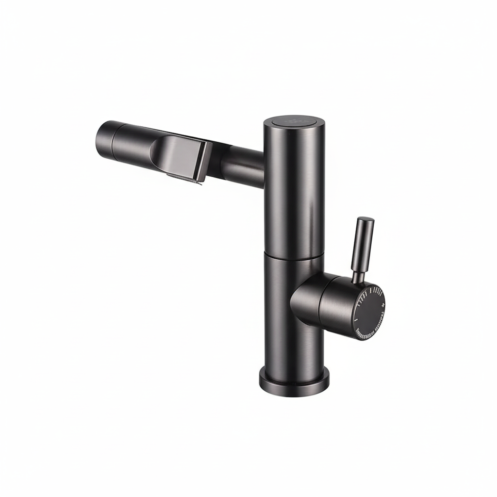 ברז מתכוונן לכיור מקלחת אינטגרלי + תצוגת טמפרטורה | דגם "טוליק" | אפור גרפיט | מק"ט 098/6