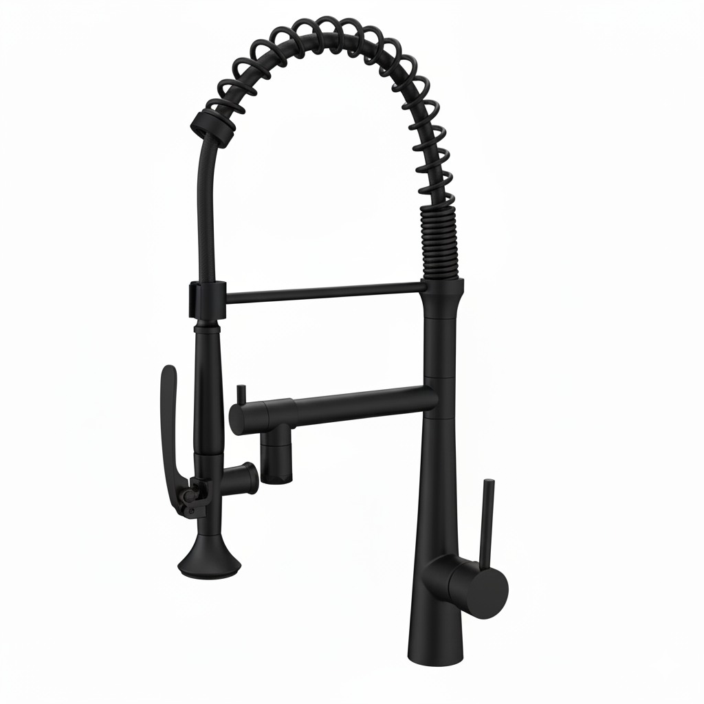 ברז מטבח בעיצוב תעשייתי | דגם פרו ג'ט | 100% נירוסטה אל חלד | שחור מט | מק"ט 1700BL