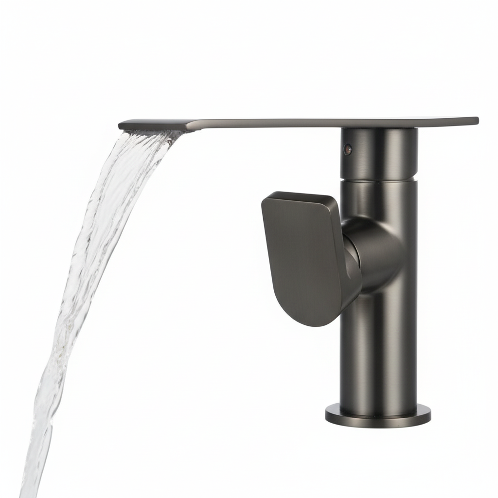 ברז דגם מפל אופנתי מעוצב לכיור מקלחת אינטגרלי | אפור גרפיט | מק"ט 255